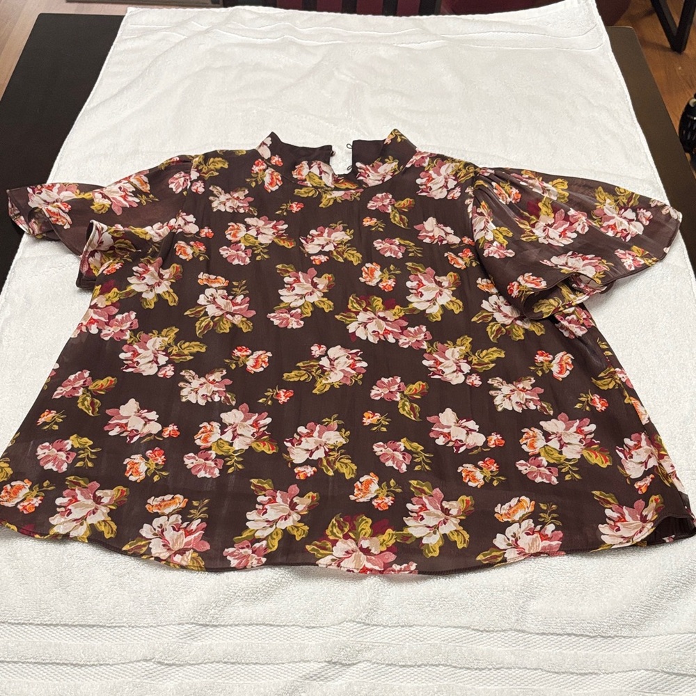 LC Lauren Conrad Floral Blouse - Brown and Pink